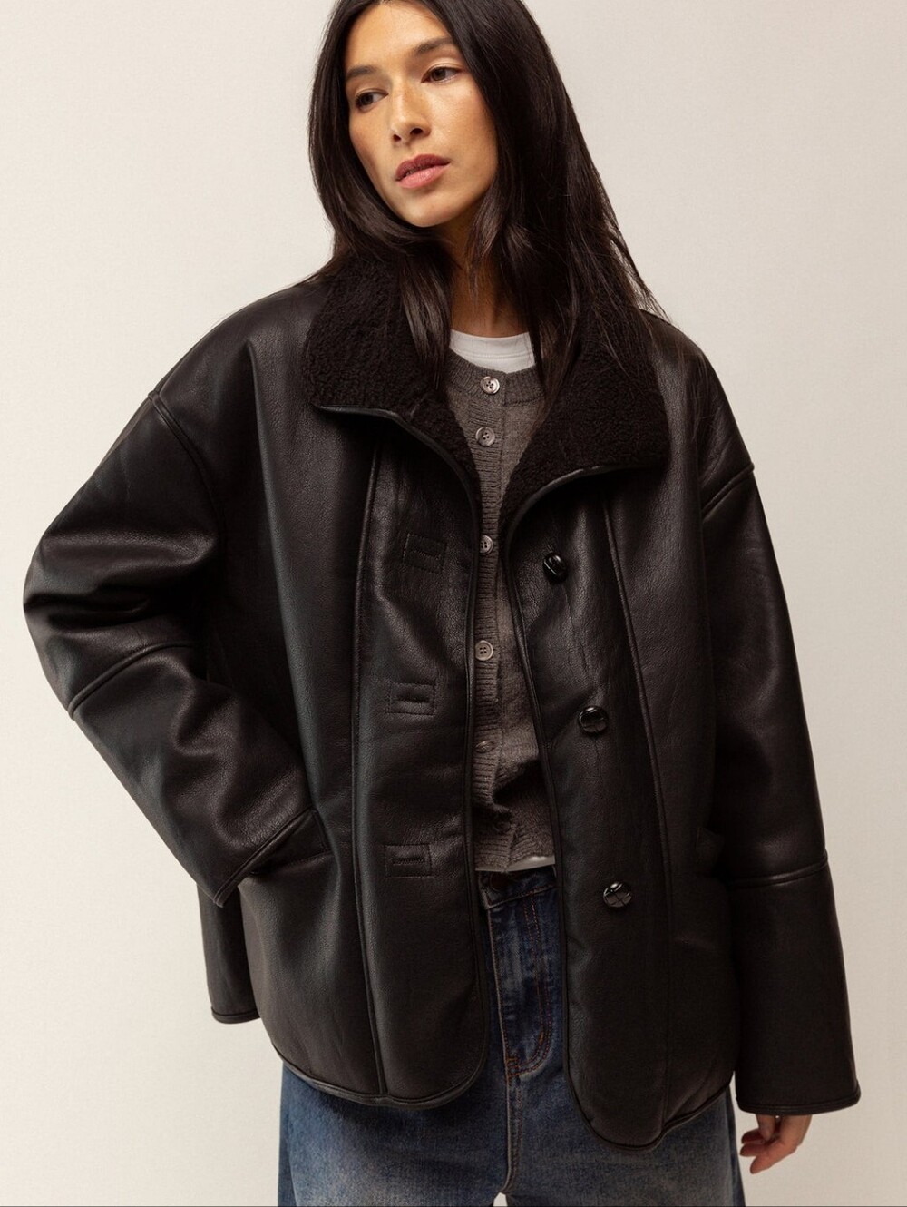 Oak + Fort oversized vegan suede sherpa jacket Black Medium